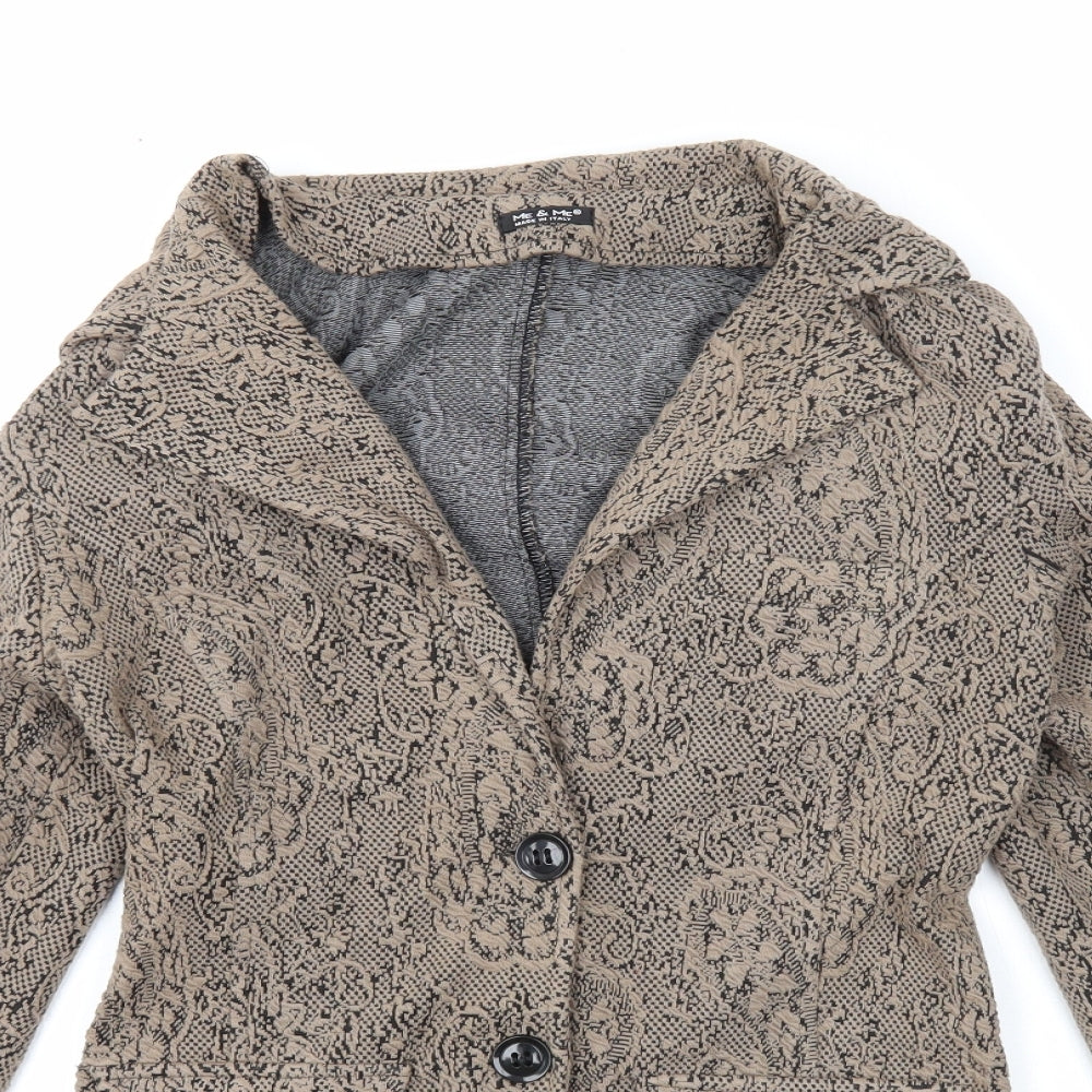 Me & Me Womens Brown Geometric Jacket Blazer Size L Button