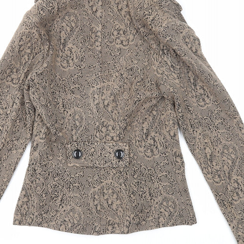 Me & Me Womens Brown Geometric Jacket Blazer Size L Button