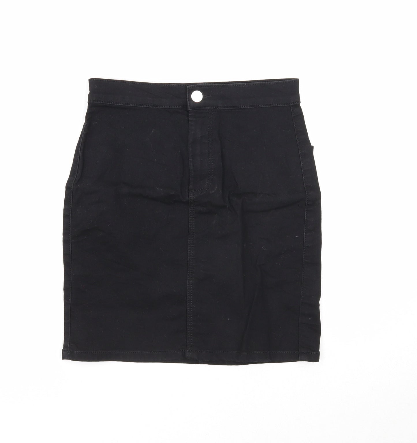 Topshop Womens Black Cotton Mini Skirt Size 6 Zip