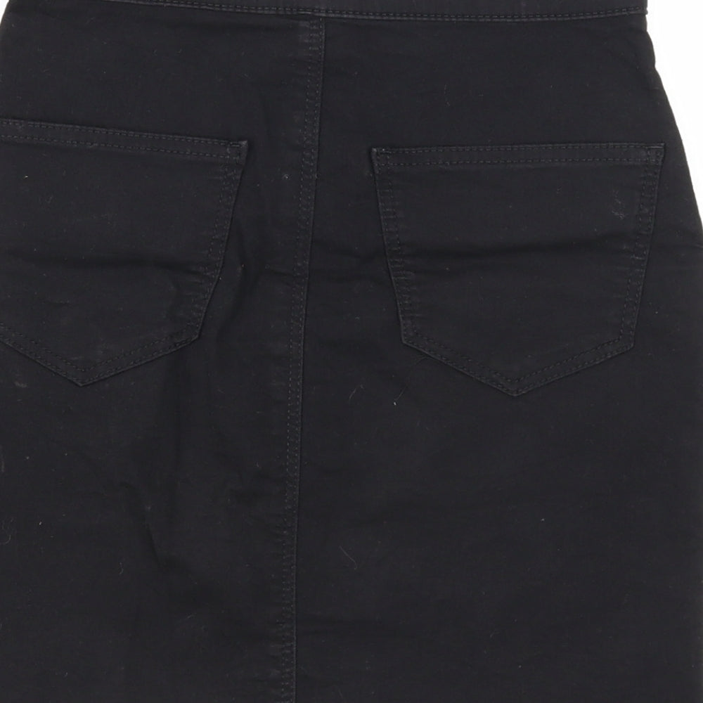 Topshop Womens Black Cotton Mini Skirt Size 6 Zip