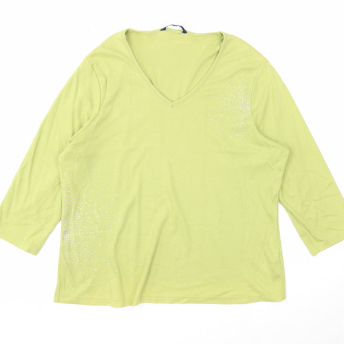Casual Club Womens Green Cotton Basic Blouse Size 20 V-Neck