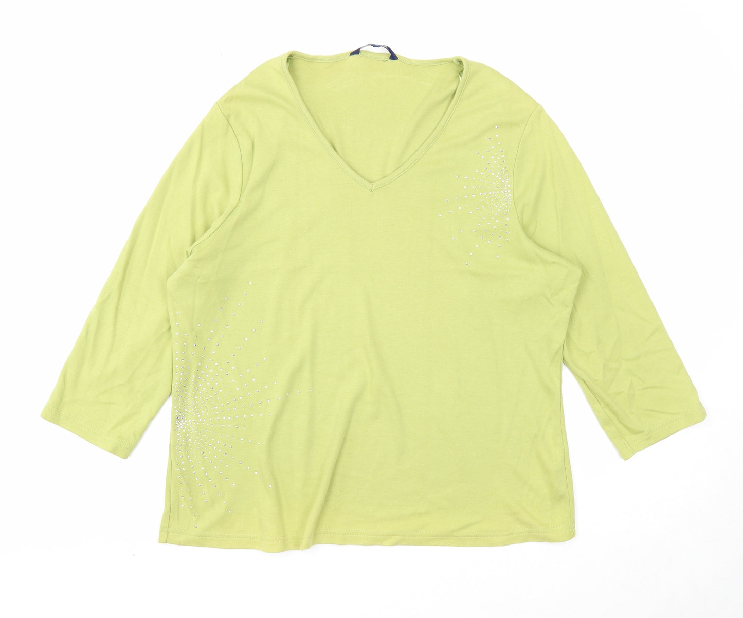 Casual Club Womens Green Cotton Basic Blouse Size 20 V-Neck