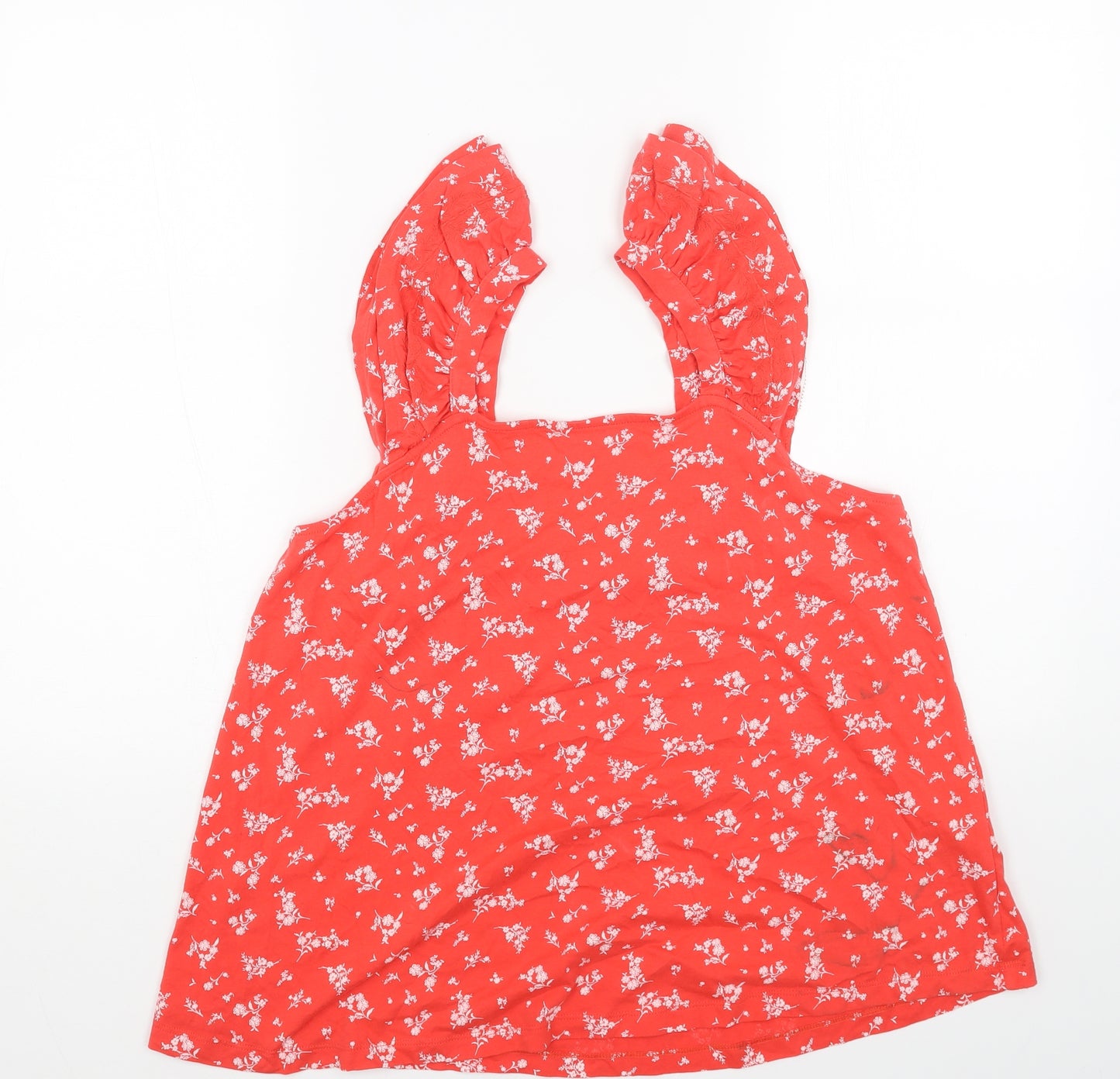 Marks and Spencer Womens Red Floral Cotton Basic Blouse Size 16 Square Neck