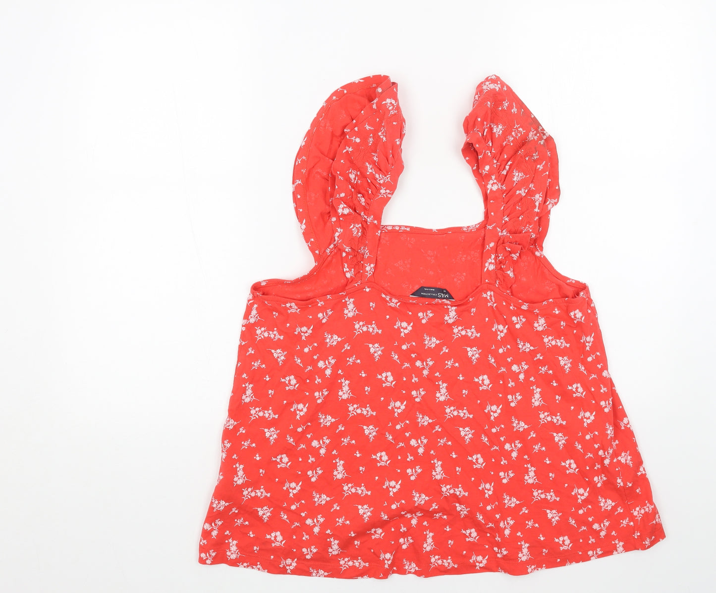 Marks and Spencer Womens Red Floral Cotton Basic Blouse Size 16 Square Neck