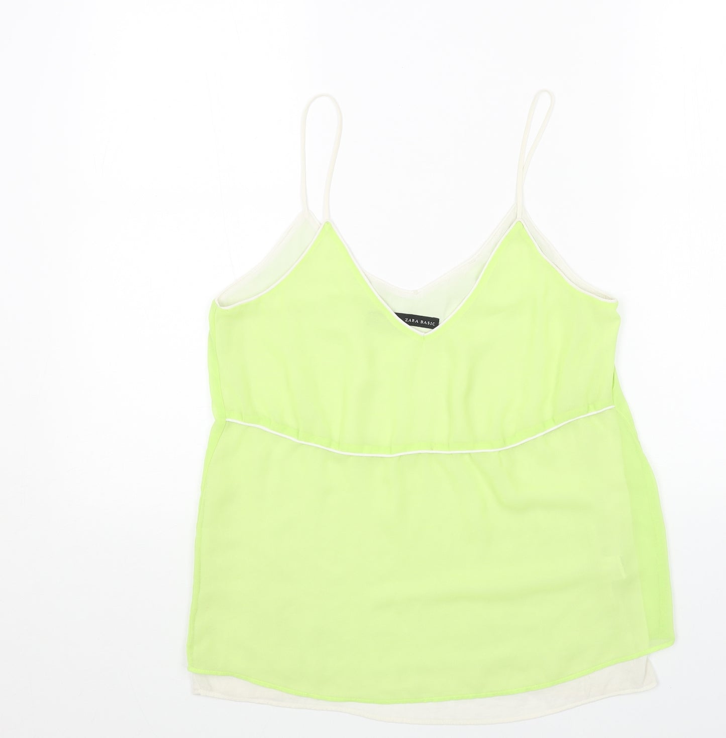 Zara Womens Green Polyester Basic Tank Size S V-Neck