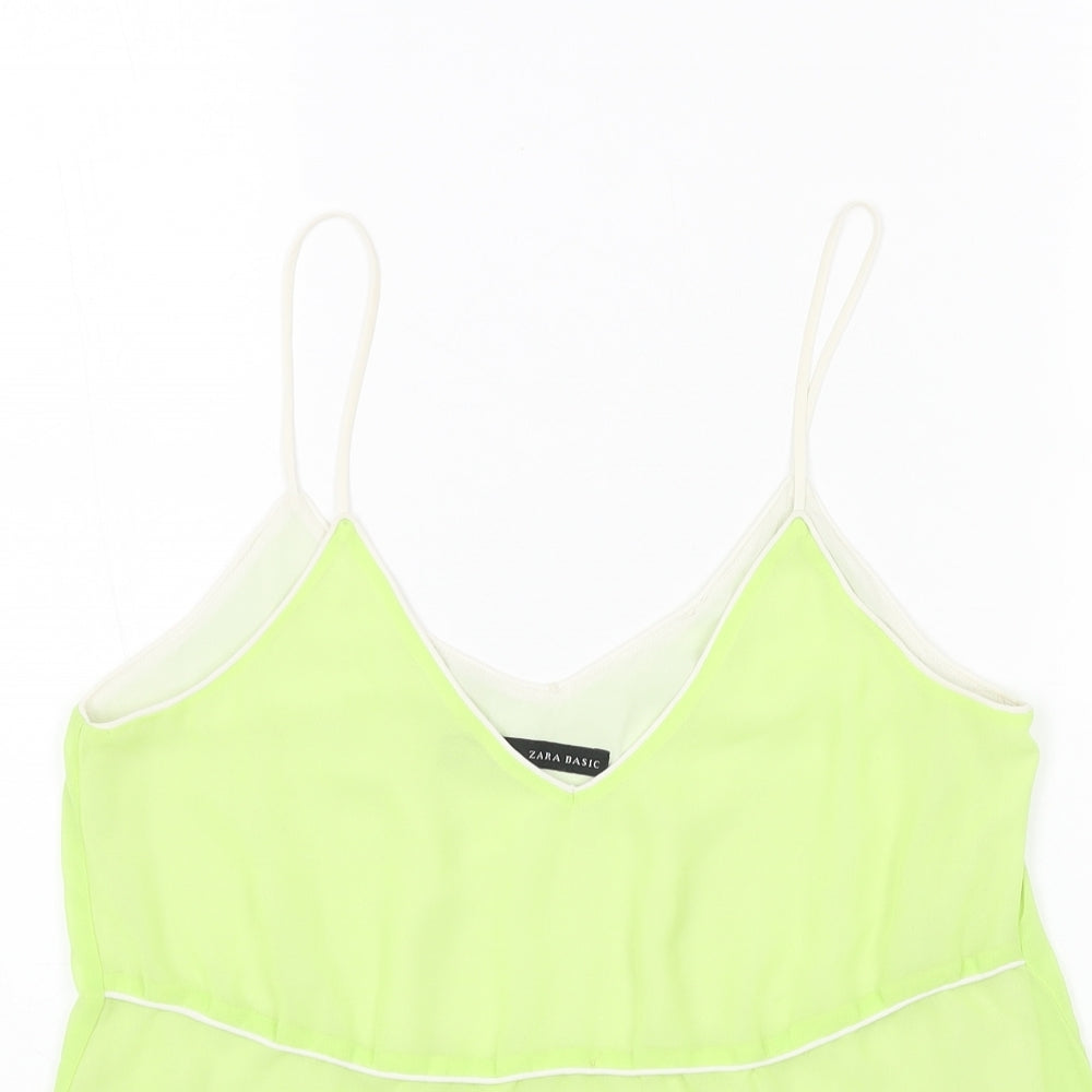 Zara Womens Green Polyester Basic Tank Size S V-Neck