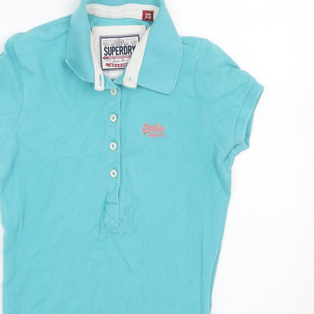 Superdry Womens Blue Cotton Basic Polo Size S Collared