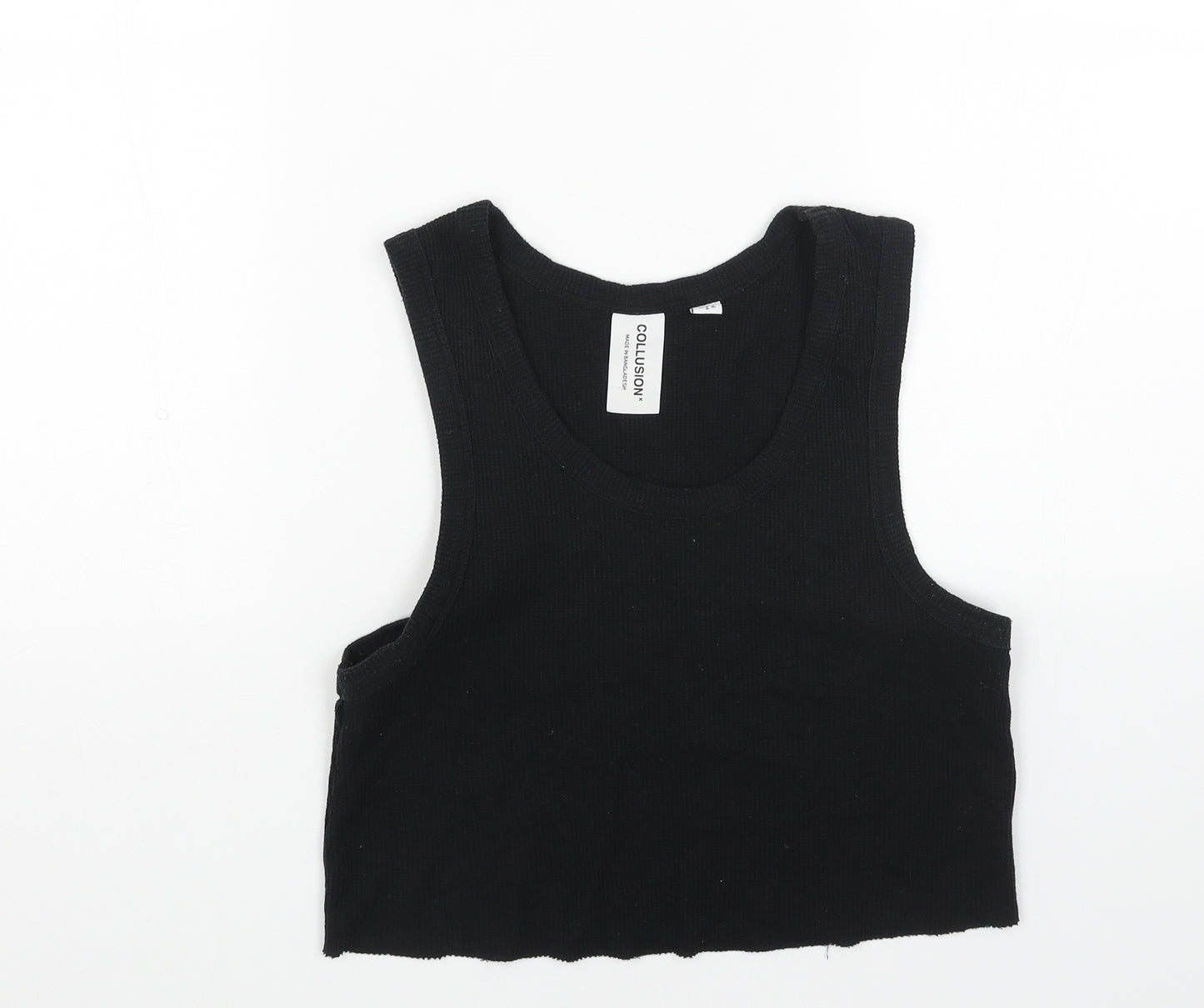 COLLUSION Womens Black Cotton Cropped Tank Size 16 Scoop Neck