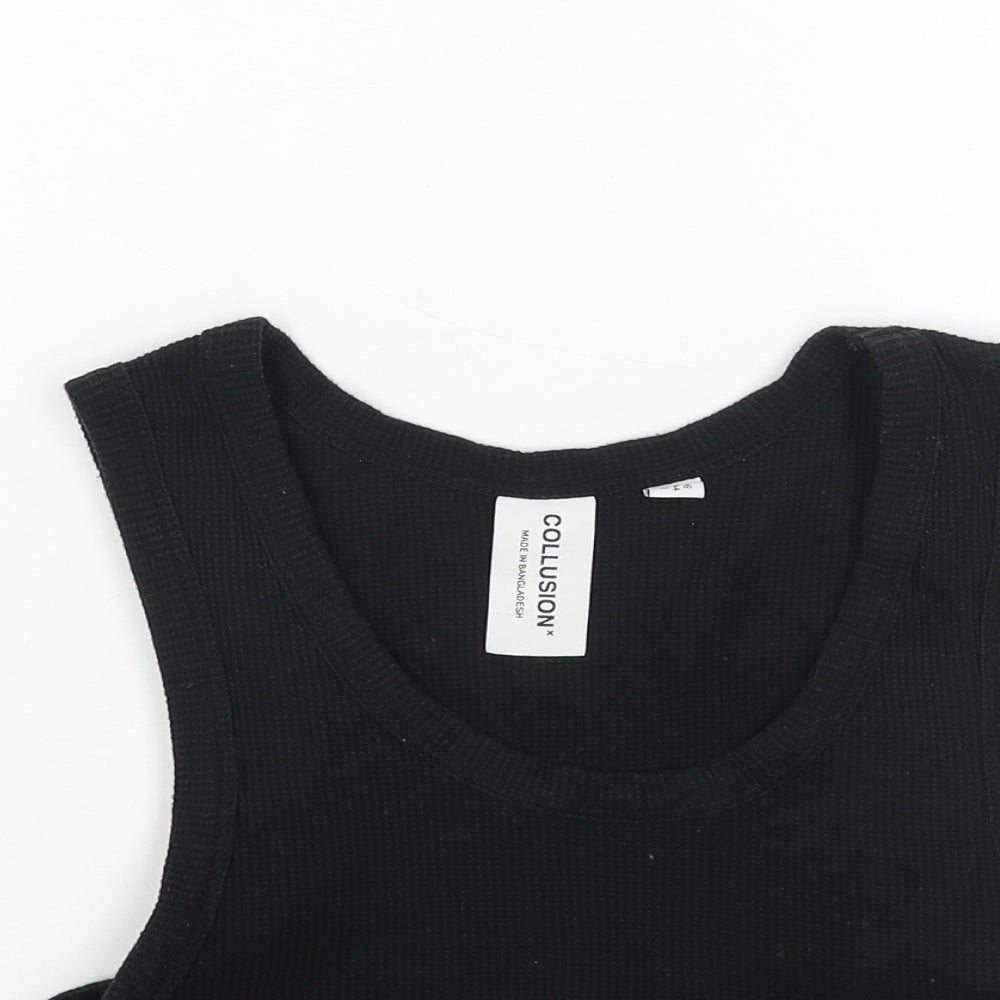 COLLUSION Womens Black Cotton Cropped Tank Size 16 Scoop Neck