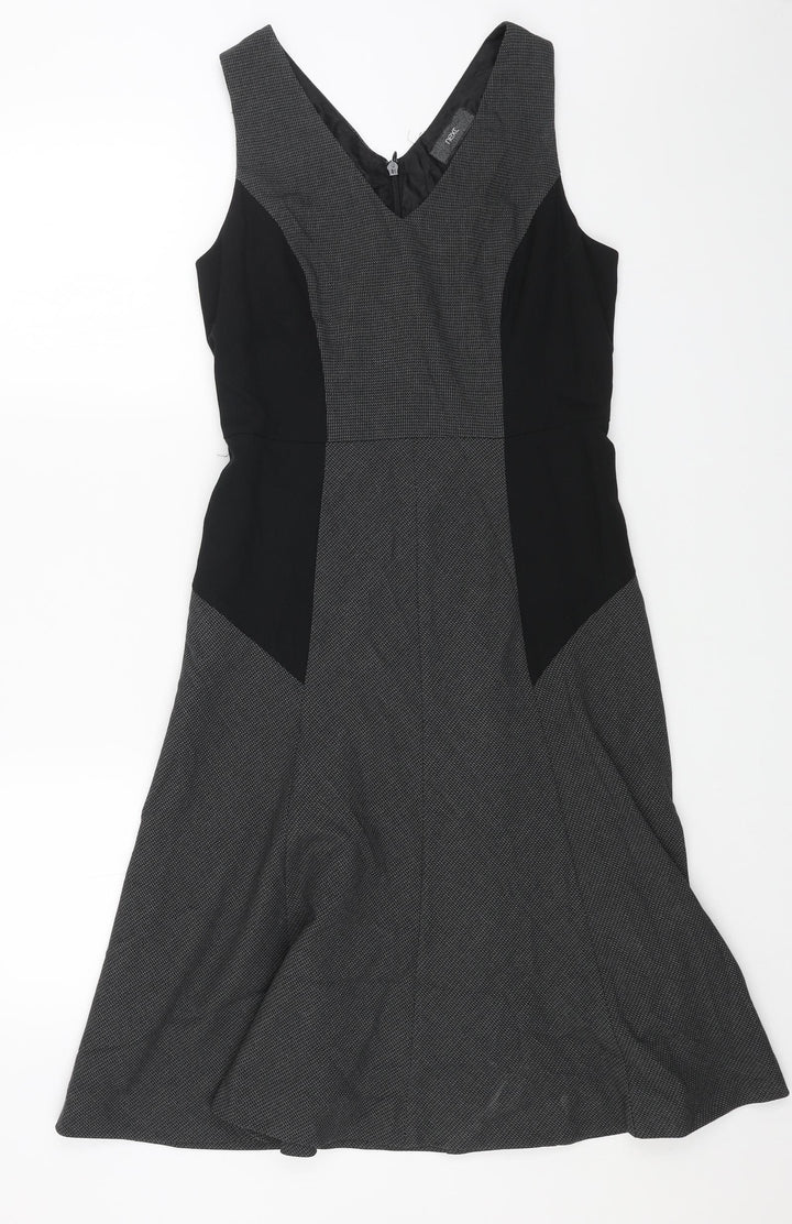 Marks and Spencer Womens Grey Polyester A-Line Size 10 V-Neck Zip
