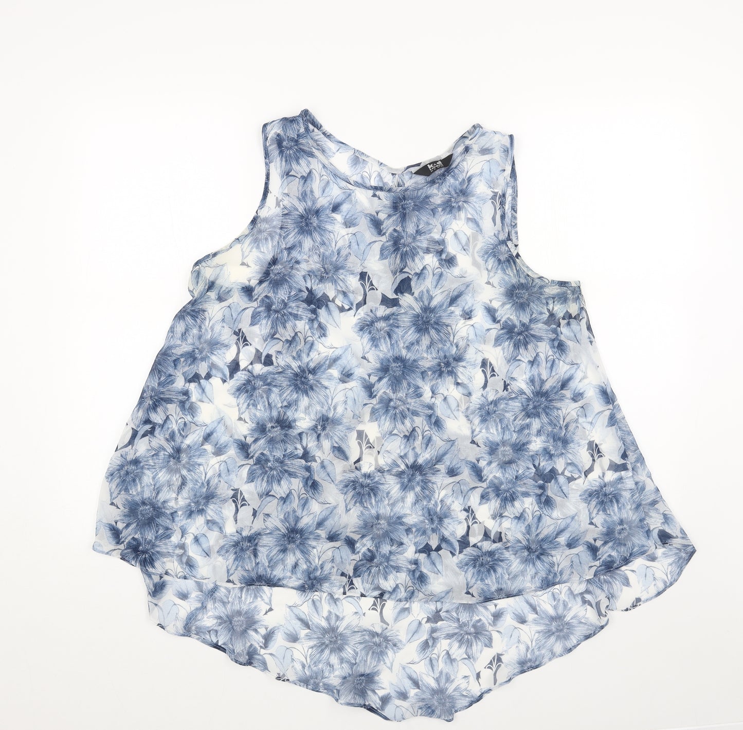 K&D London Womens Blue Floral Polyester Basic Tank Size 16 Round Neck