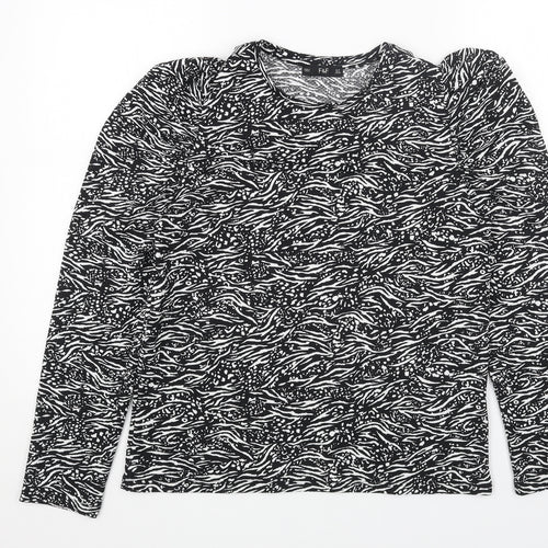 F&F Womens Black Animal Print Polyester Basic Blouse Size 10 Round Neck - Zebra Pattern