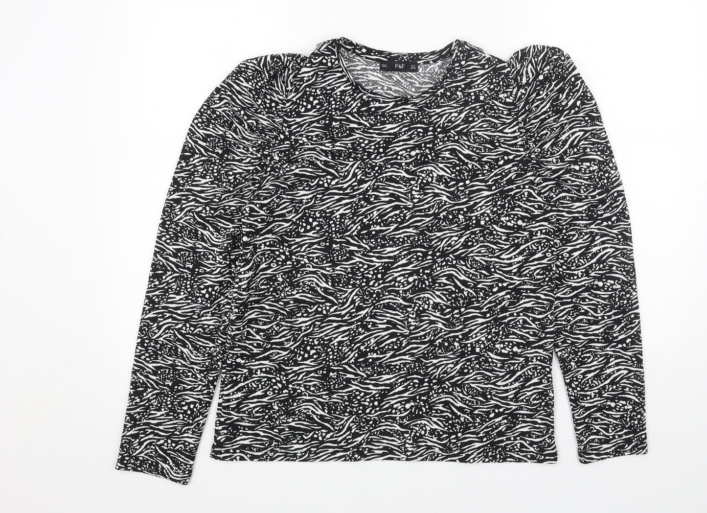 F&F Womens Black Animal Print Polyester Basic Blouse Size 10 Round Neck - Zebra Pattern