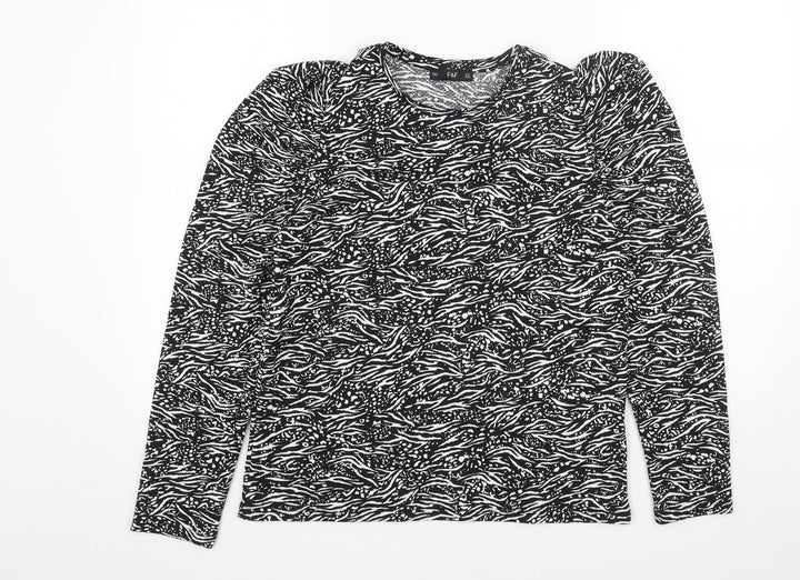 F&F Womens Black Animal Print Polyester Basic Blouse Size 10 Round Neck - Zebra Pattern