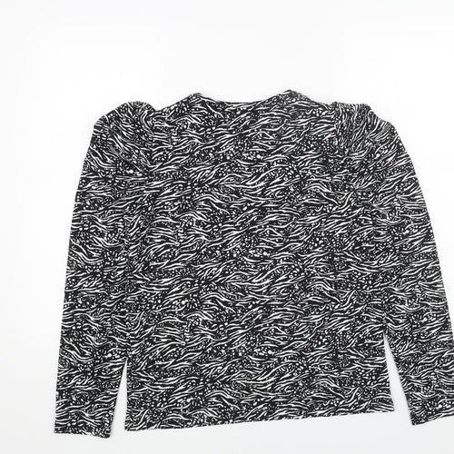 F&F Womens Black Animal Print Polyester Basic Blouse Size 10 Round Neck - Zebra Pattern