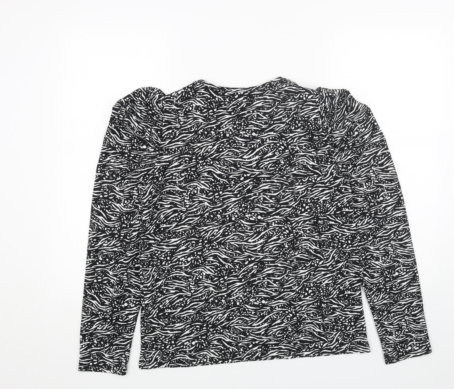 F&F Womens Black Animal Print Polyester Basic Blouse Size 10 Round Neck - Zebra Pattern