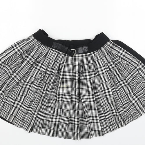 Bershka Womens Black Plaid Cotton Pleated Skirt Size S Zip