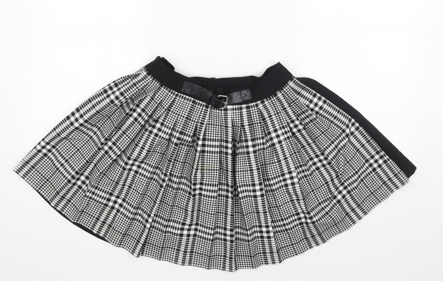 Bershka Womens Black Plaid Cotton Pleated Skirt Size S Zip