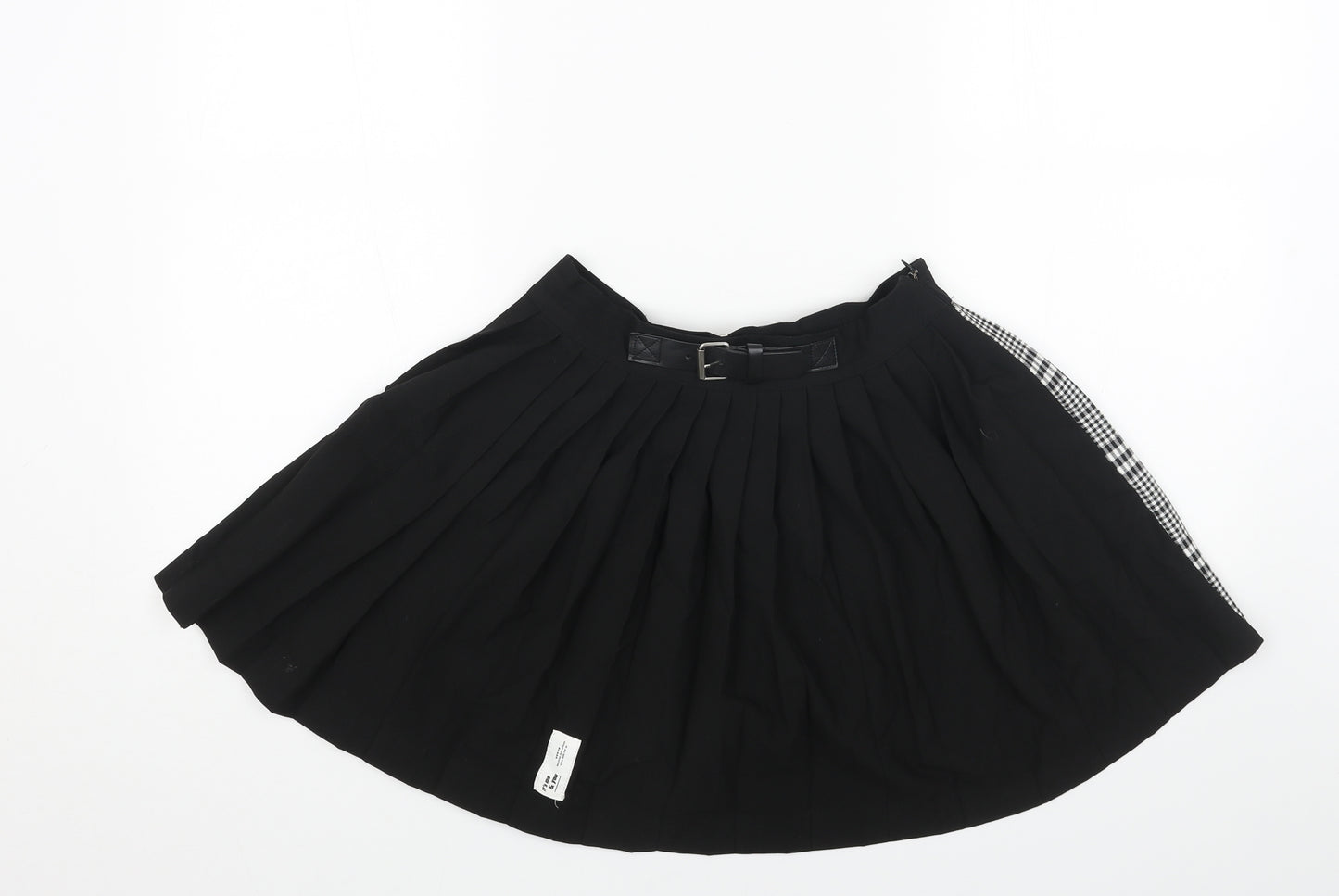 Bershka Womens Black Plaid Cotton Pleated Skirt Size S Zip