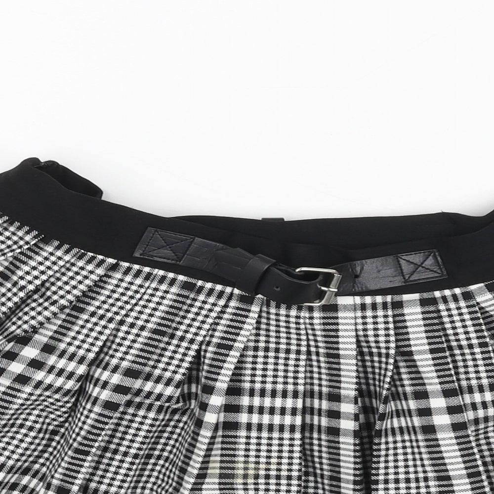 Bershka Womens Black Plaid Cotton Pleated Skirt Size S Zip