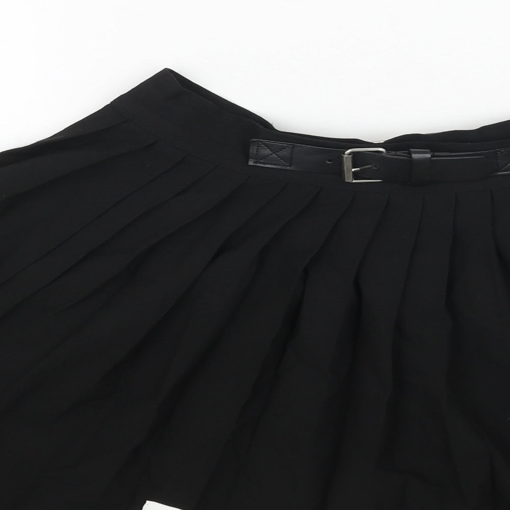 Bershka Womens Black Plaid Cotton Pleated Skirt Size S Zip