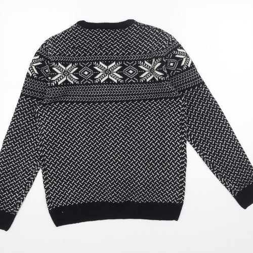 Preworn Mens Blue Round Neck Fair Isle Acrylic Pullover Jumper Size S Long Sleeve