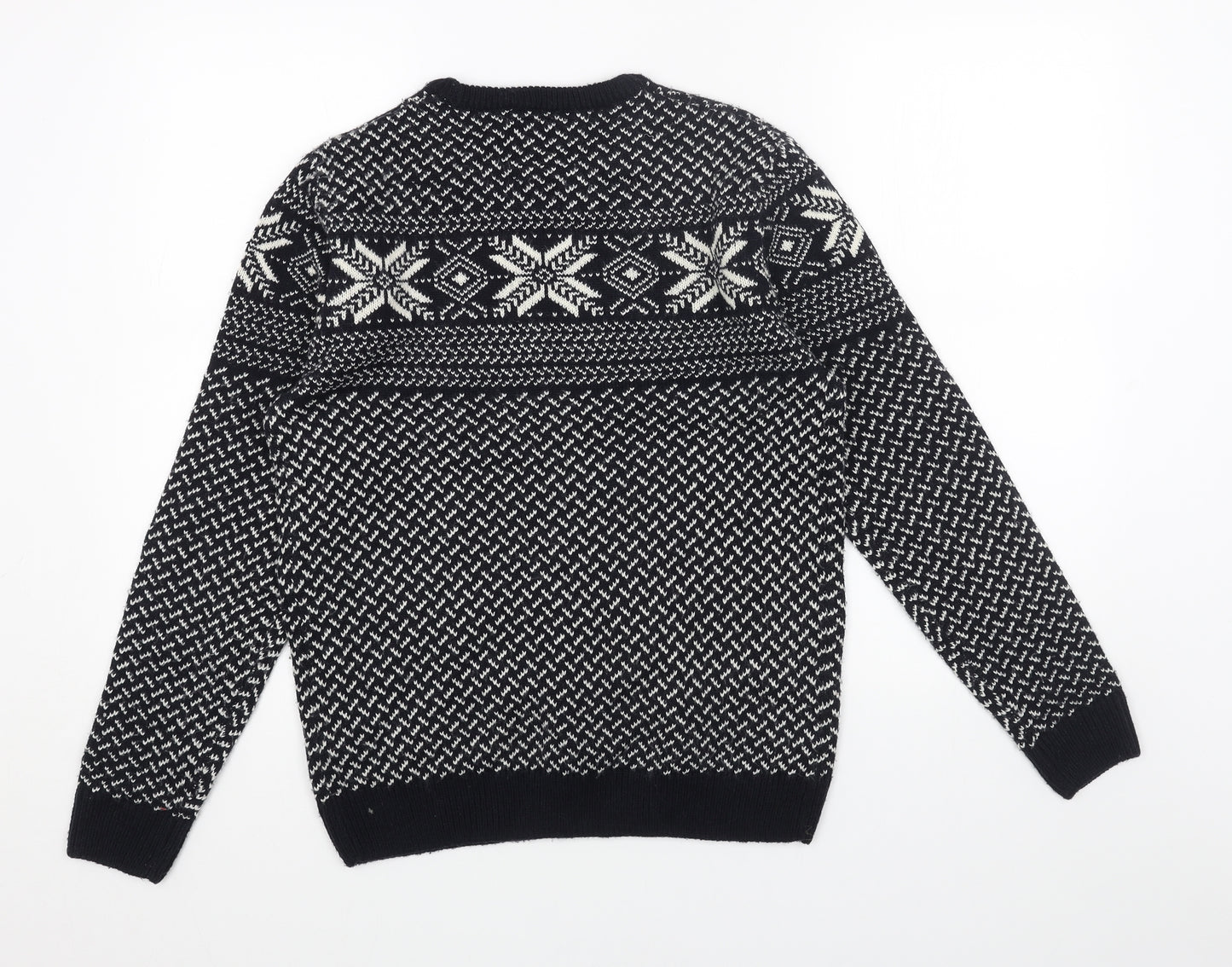 Preworn Mens Blue Round Neck Fair Isle Acrylic Pullover Jumper Size S Long Sleeve