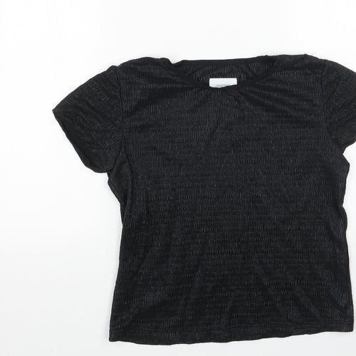 JOVONNA Womens Black Viscose Basic T-Shirt Size S Round Neck