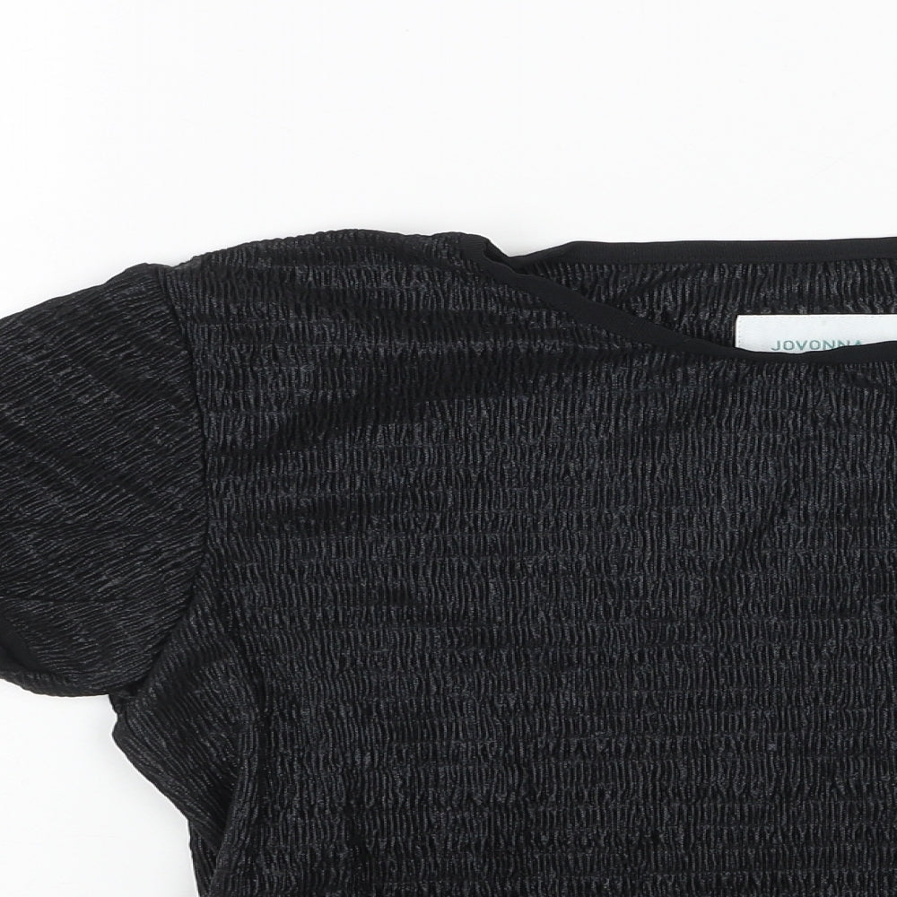 JOVONNA Womens Black Viscose Basic T-Shirt Size S Round Neck