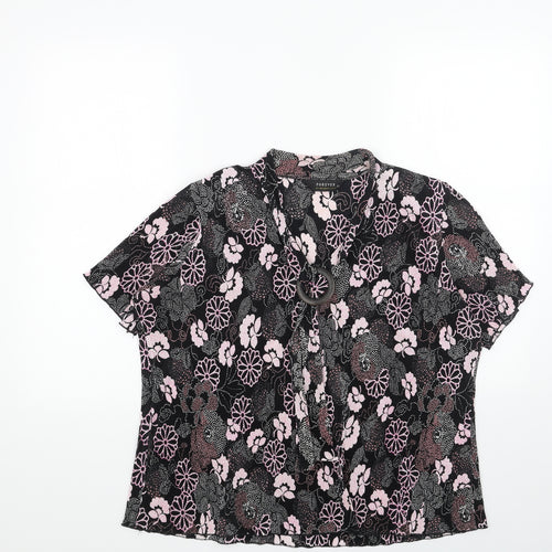 Forever Womens Black Geometric Viscose Basic Blouse Size L V-Neck