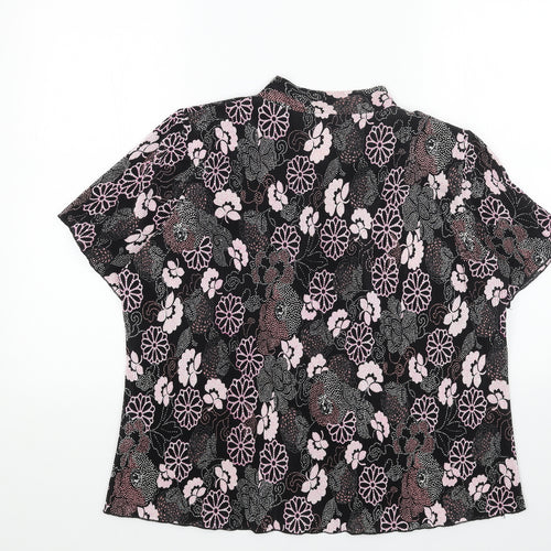 Forever Womens Black Geometric Viscose Basic Blouse Size L V-Neck