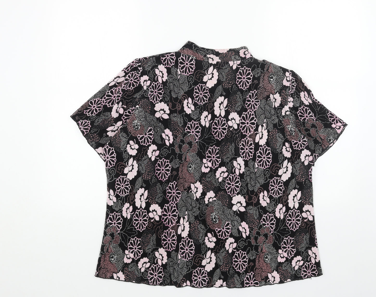 Forever Womens Black Geometric Viscose Basic Blouse Size L V-Neck