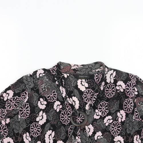 Forever Womens Black Geometric Viscose Basic Blouse Size L V-Neck