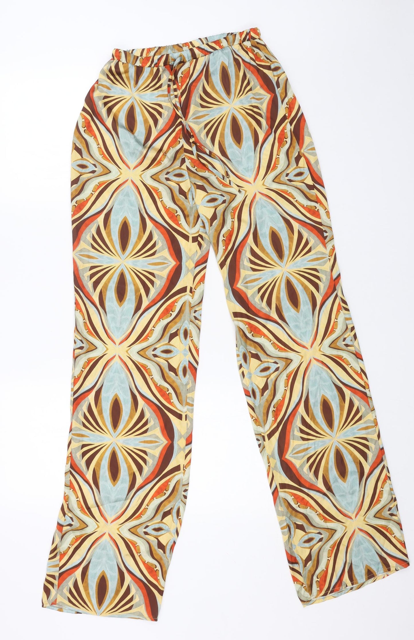 Zara Womens Multicoloured Geometric Polyester Trousers Size S L33 in Regular Drawstring