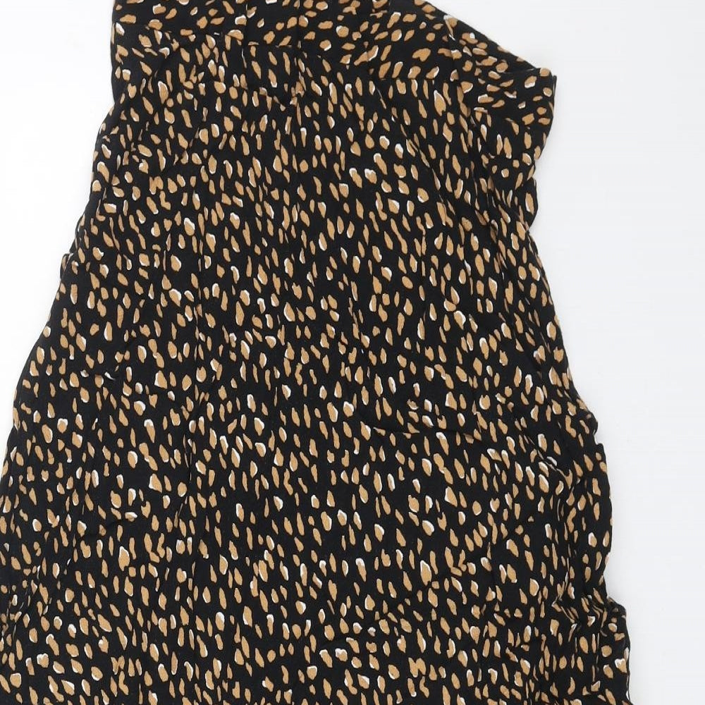 New Look Womens Black Geometric Viscose Peasant Skirt Size 8 Zip