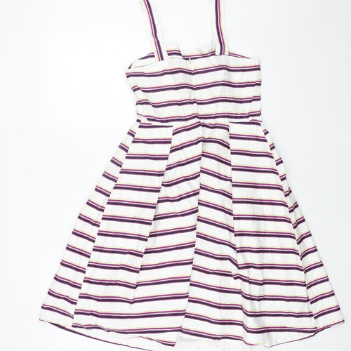 TU Womens White Striped Viscose Fit & Flare Size 10 Square Neck Zip