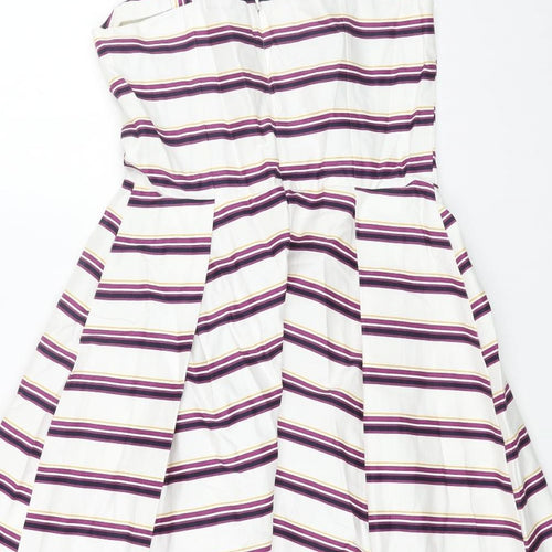 TU Womens White Striped Viscose Fit & Flare Size 10 Square Neck Zip