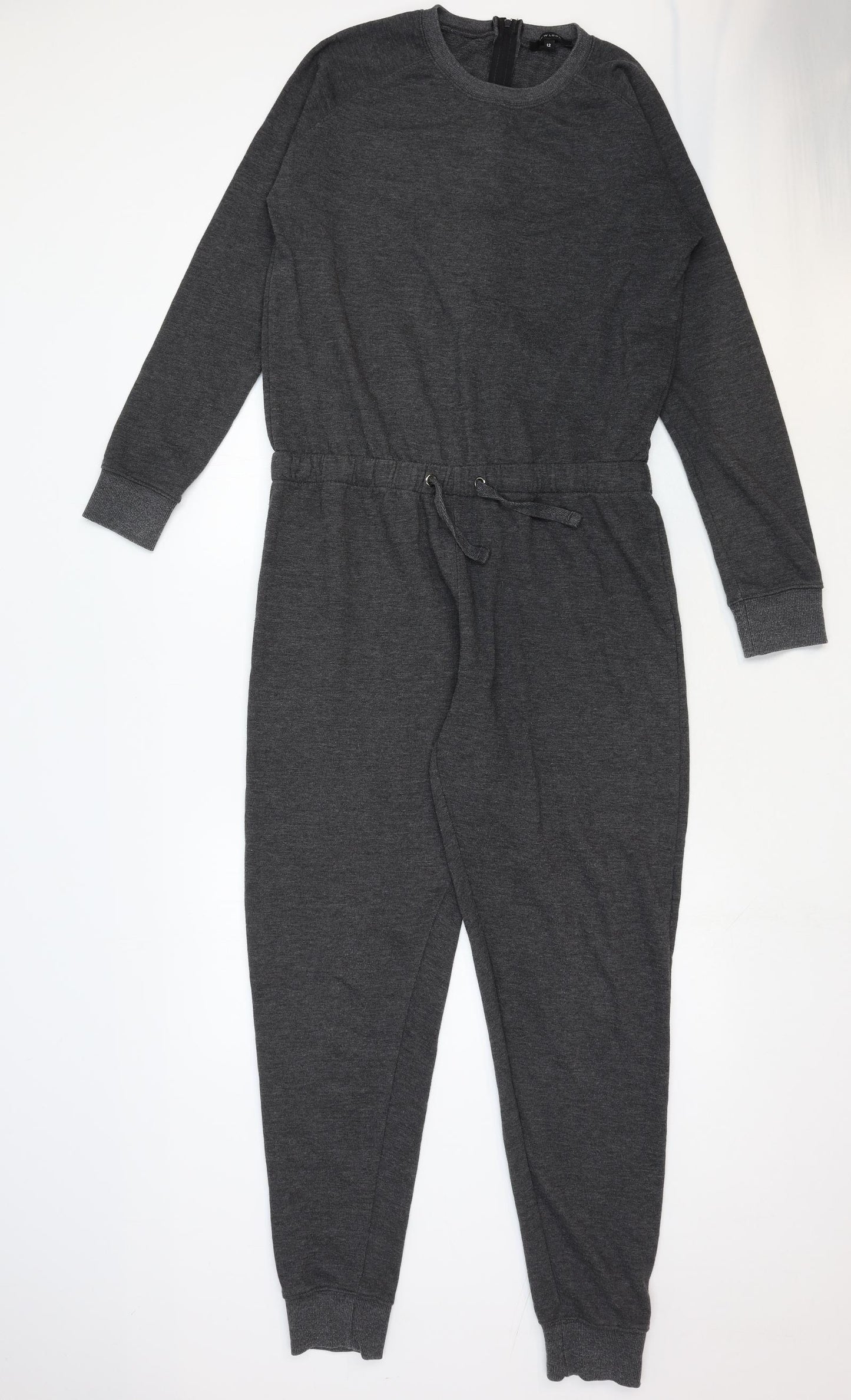 New Look Womens Grey Cotton Jumpsuit One-Piece Size 12 Zip