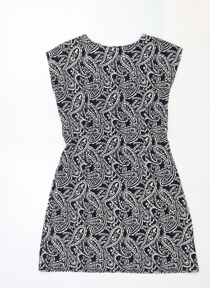 Mela London Womens Blue Paisley Polyester A-Line Size 10 Boat Neck Zip
