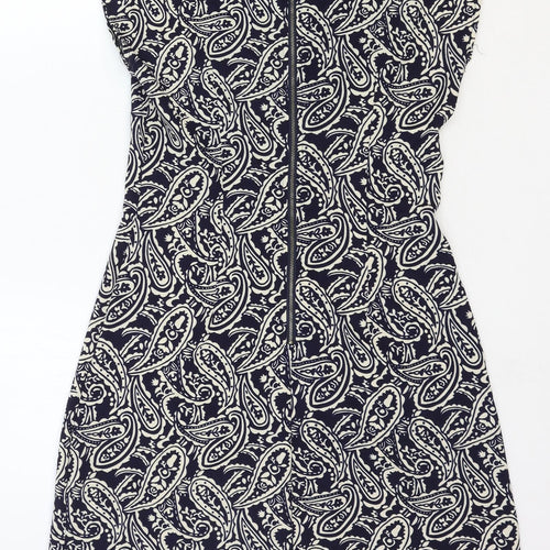 Mela London Womens Blue Paisley Polyester A-Line Size 10 Boat Neck Zip