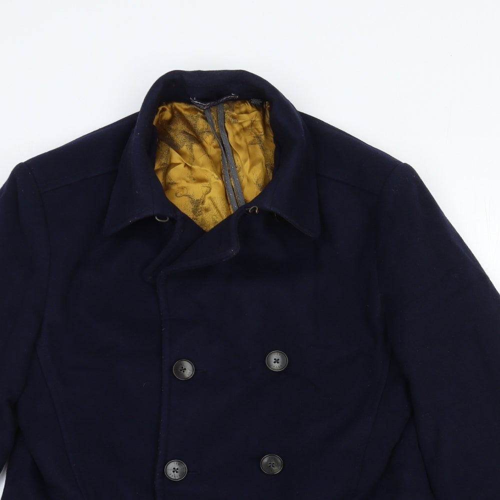 Ted Baker Womens Blue Pea Coat Jacket Size L Button