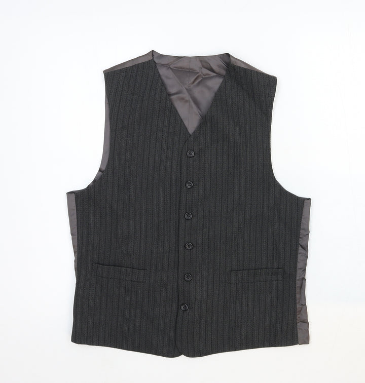 Jonathan Adams Mens Grey Striped Cotton Jacket Suit Waistcoat Size 36 Regular