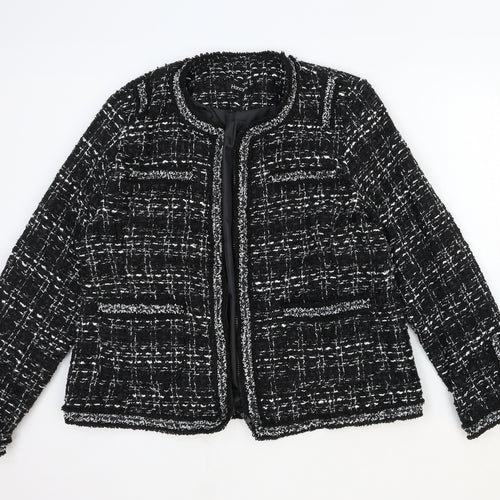 Hancy Womens Black Geometric Jacket Blazer Size M Zip