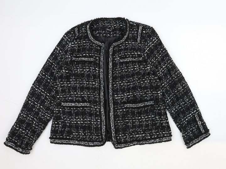 Hancy Womens Black Geometric Jacket Blazer Size M Zip