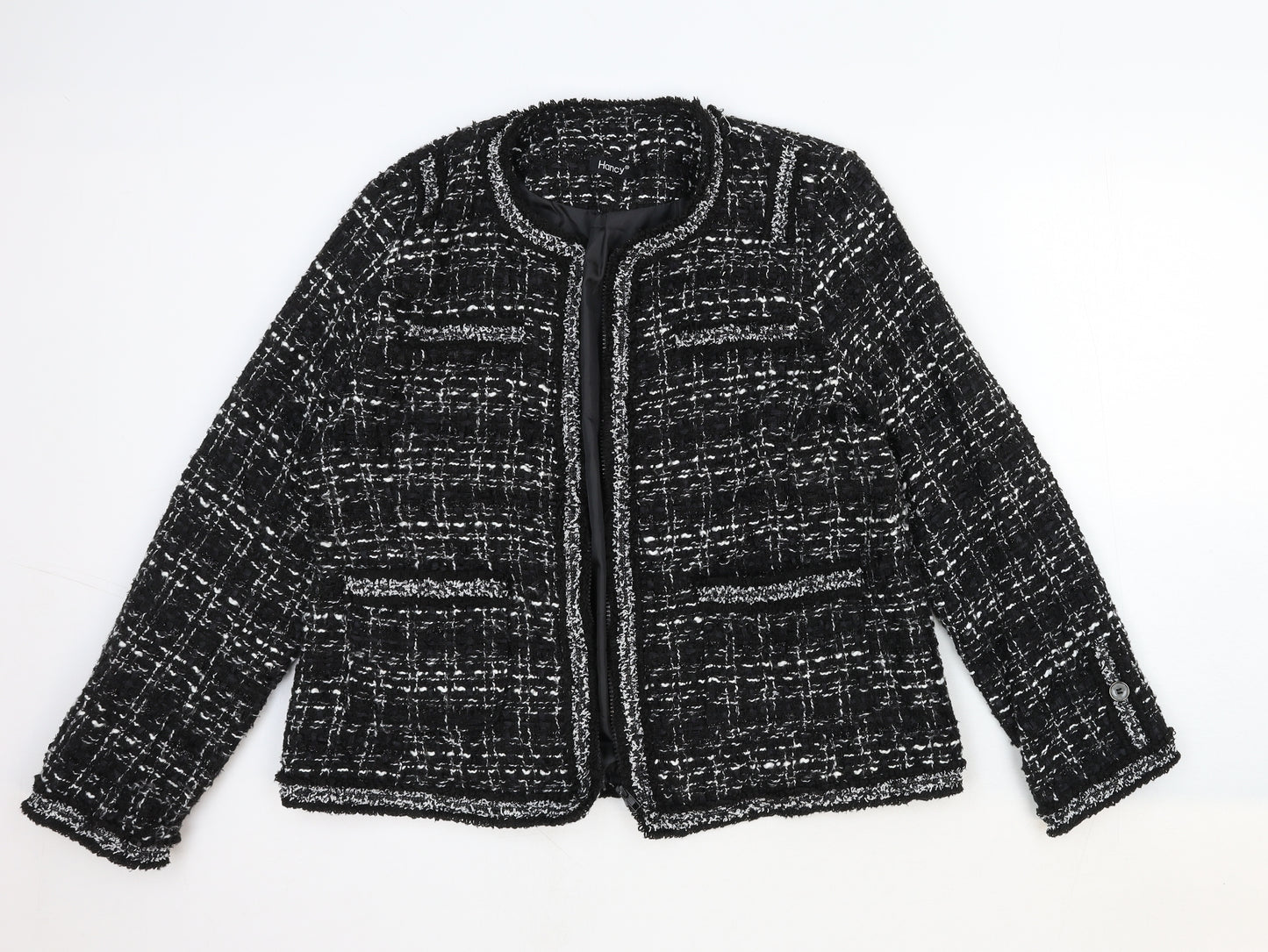 Hancy Womens Black Geometric Jacket Blazer Size M Zip