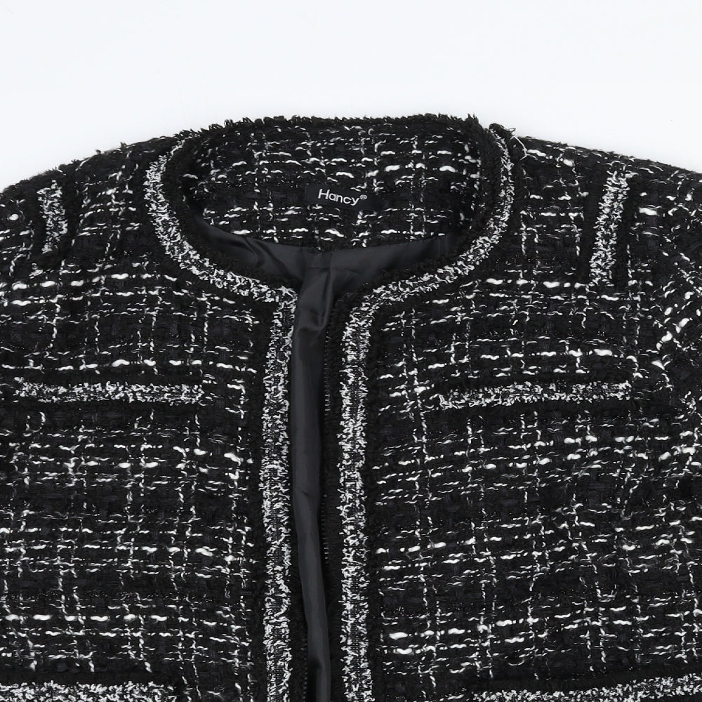 Hancy Womens Black Geometric Jacket Blazer Size M Zip