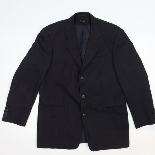 Benvenuto Mens Black Striped Cotton Jacket Blazer Size 40 Regular