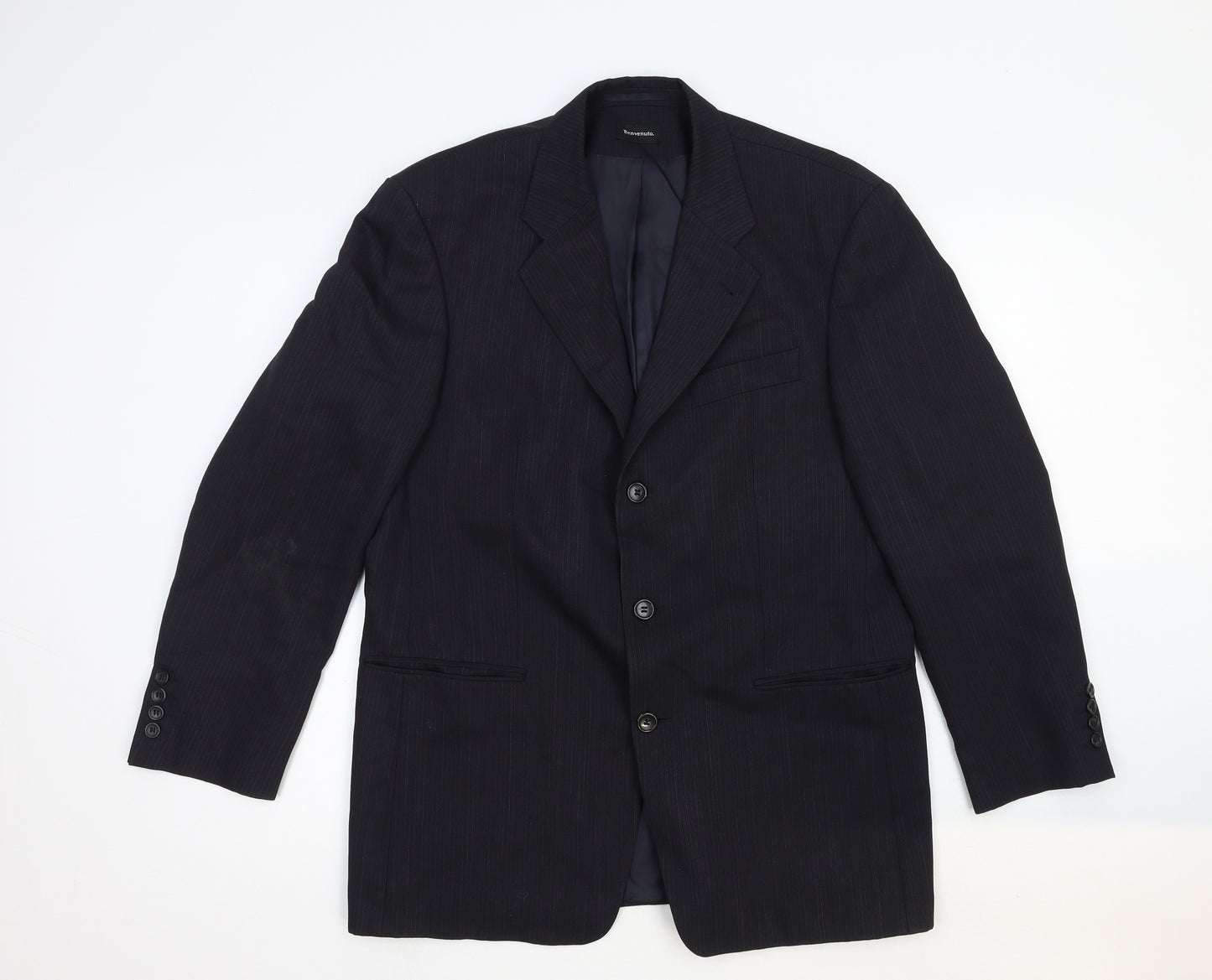 Benvenuto Mens Black Striped Cotton Jacket Blazer Size 40 Regular