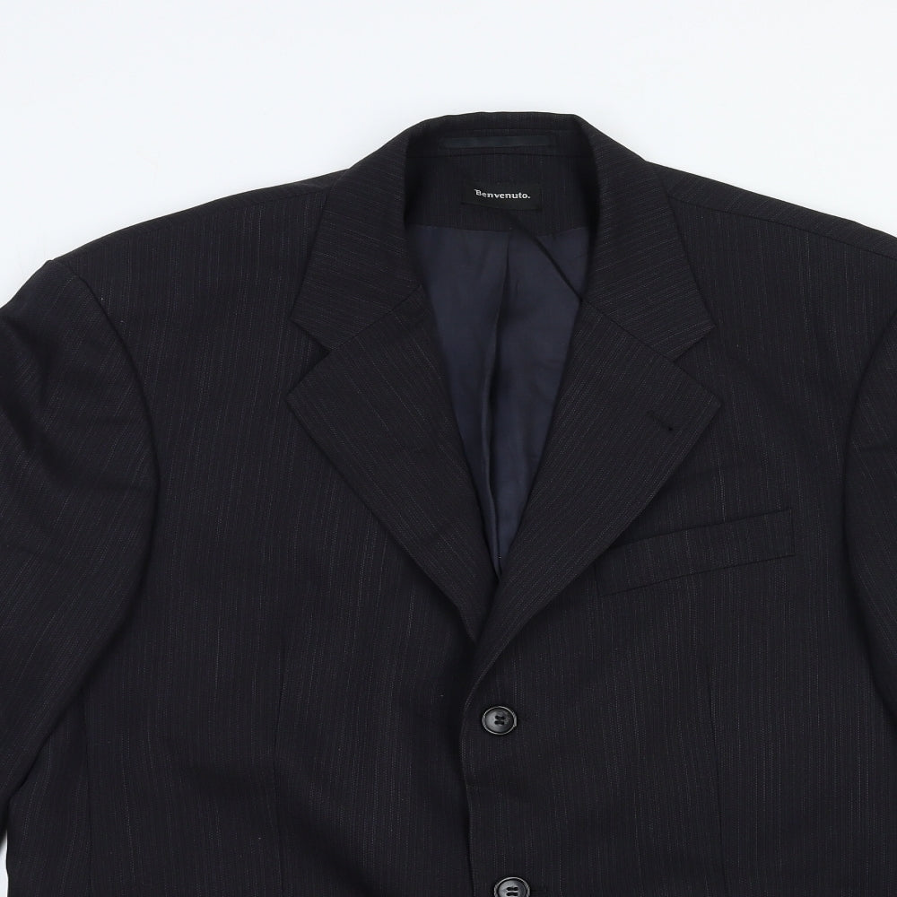 Benvenuto Mens Black Striped Cotton Jacket Blazer Size 40 Regular
