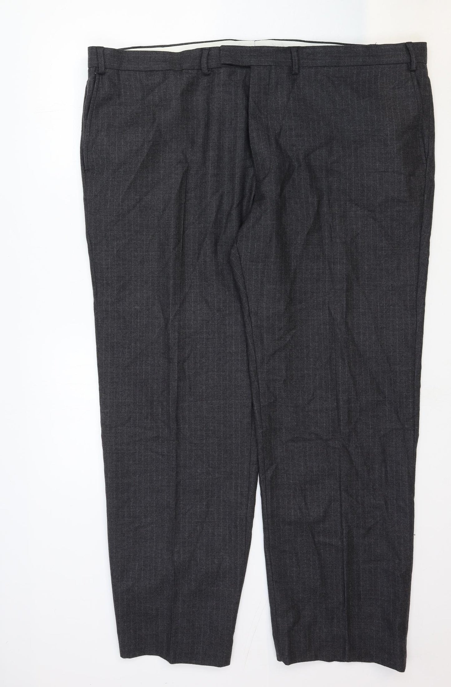 Marks and Spencer Mens Grey Cotton Dress Pants Trousers Size 48 in Regular Hook & Loop